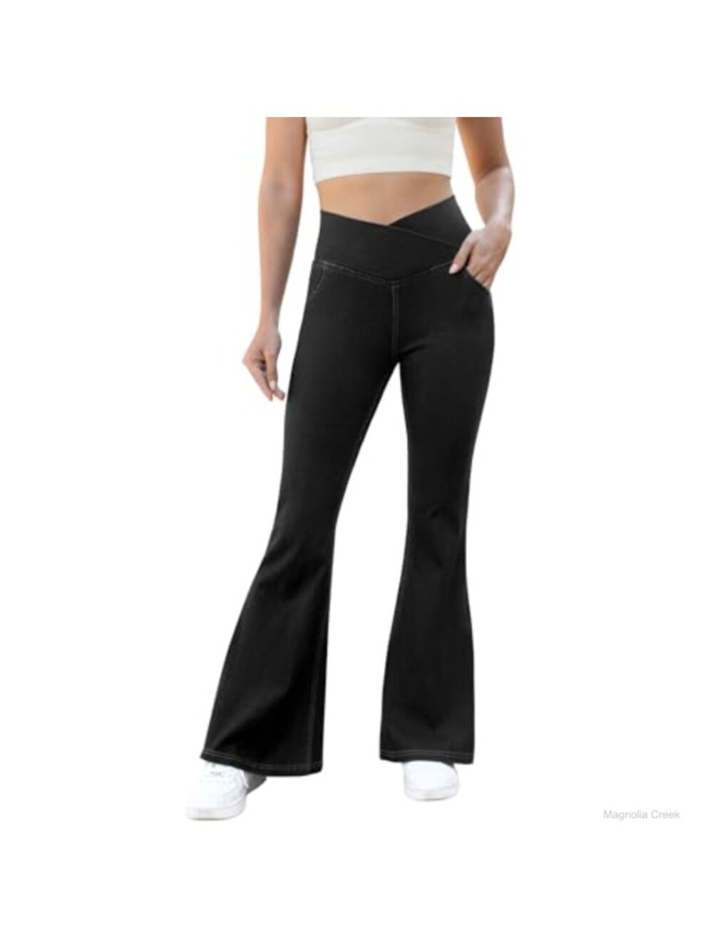 Bell Bottom Jeans Crossover High Waist Stretchy Pull-On Flared Leg